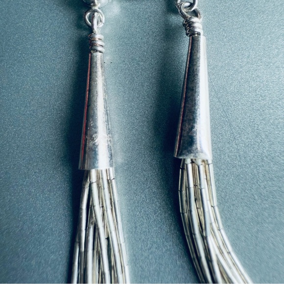 🎉Sold🎉 10 Multi Strand Sterling Liquid Silv Southwestern Tassel Dangle Earrings - Picture 3 of 7